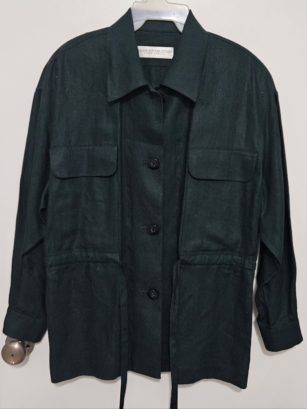 Valerie Stevens Dark Green Linen Jacket Blazer Size 14P